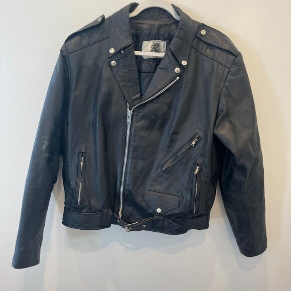 Vintage Hecho En Mexico Genuine Leather Jacket Biker Punk Motorcycle 80’s Size L - Picture 1 of 16